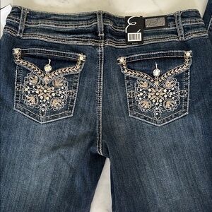 Earl Jean Blue Embellished Boot Cut Denim Jeans with Stretch NWT
